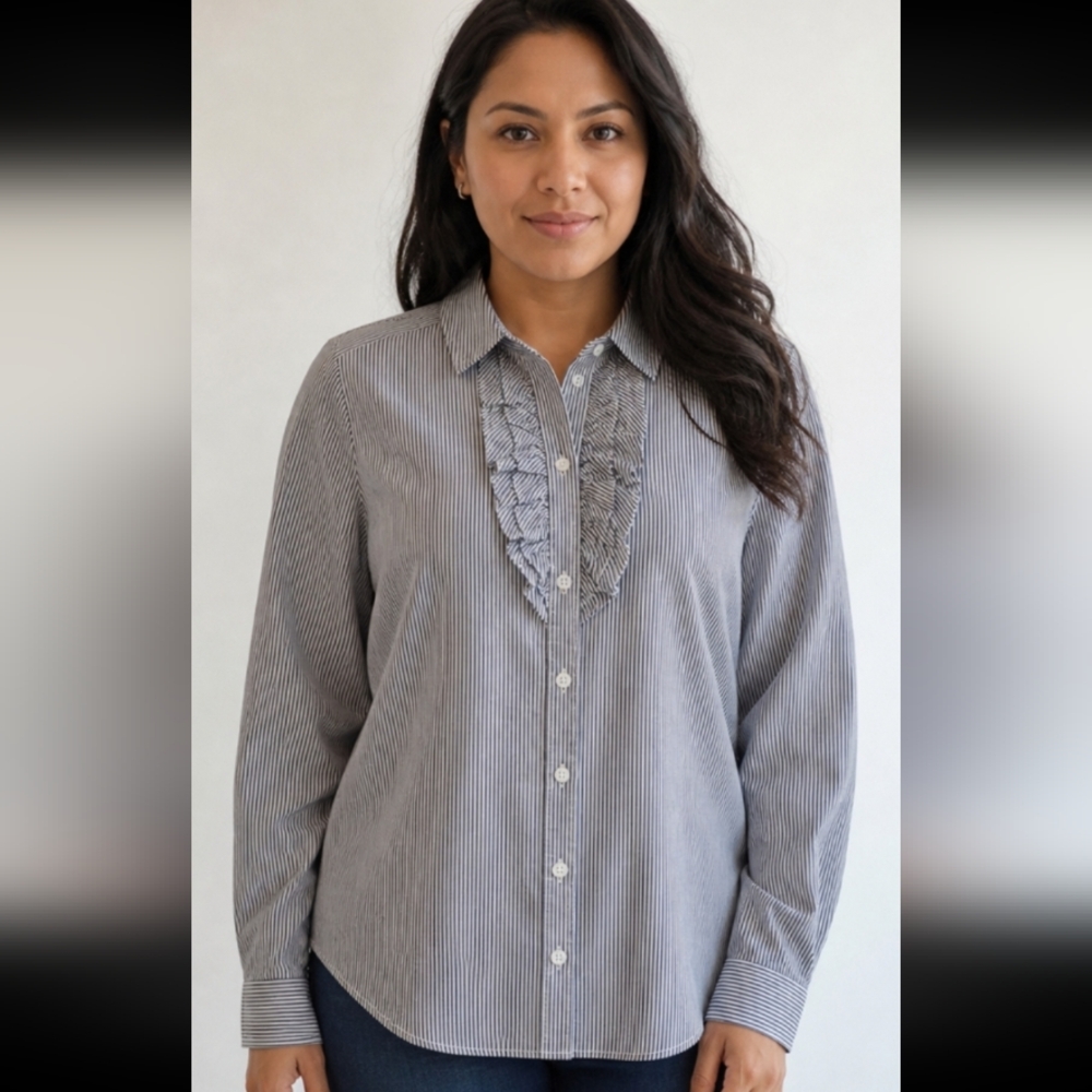 OLD NAVY Striped Ruffled Button Up Shirt M